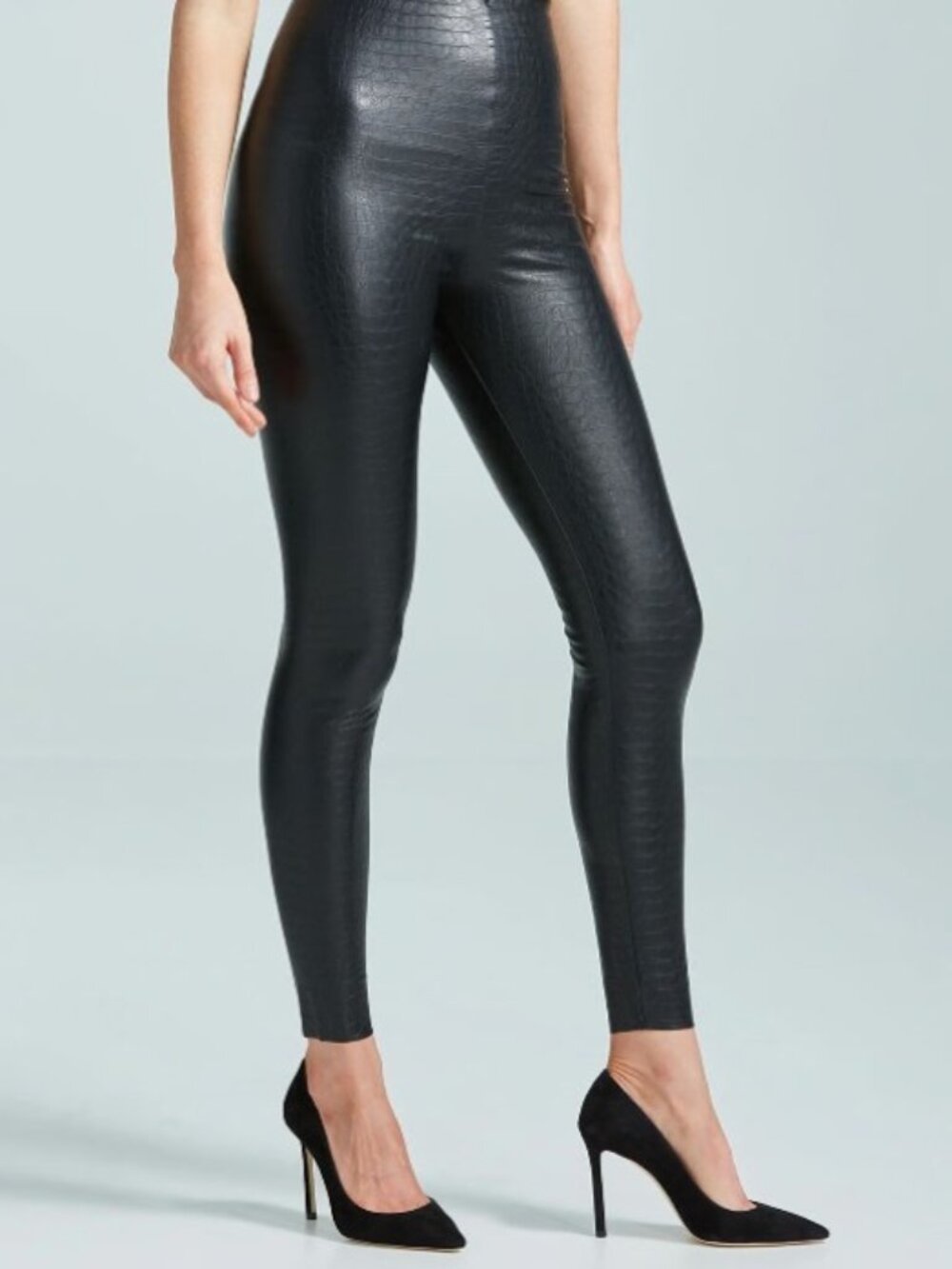 Commando Faux Leather Black Croc Leggings, Size S